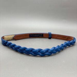 Vintage Braided Leather Belt Ginnie Johansen Dallas Blue Adjustable 26-34" 1970s